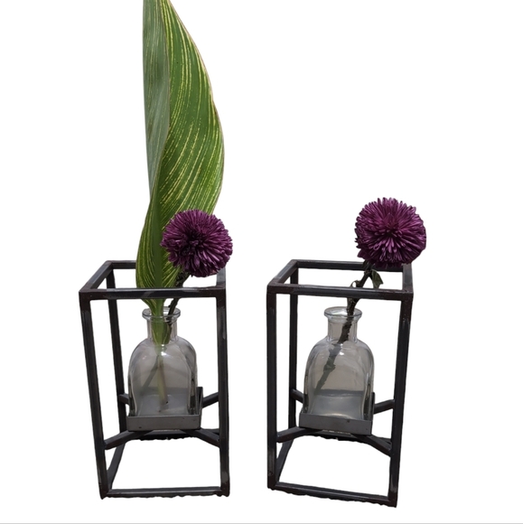 unknown Other - Set of Small Vases Unfinished Metal Look 4.5 X 8 inches Flower Home Decor